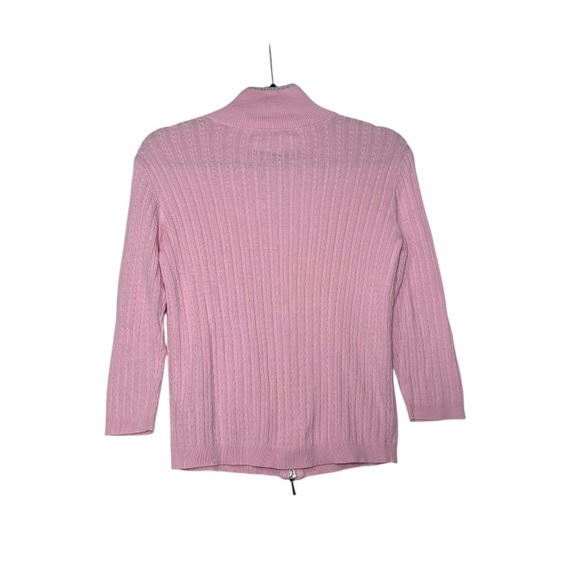 Ralph Lauren Full Zip Cable Knit Sweater Pink and Silver Size Small Mock Neck - Picture 2 of 11